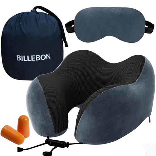 Billebon Premium Neck Pillow for Travelling Airplane Travel Pillow Comfortable Head Rest Neck Holder Pillow (Grey) - Grey Raised Combo