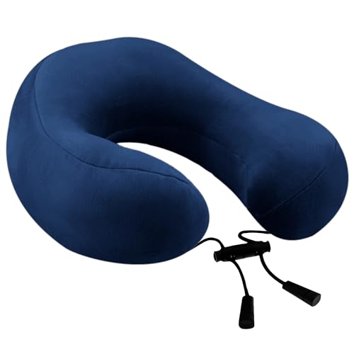 Billebon Premium Neck Pillow for Travelling Airplane Travel Pillow Comfortable Head Rest Neck Holder Pillow (Grey) - Navy Blue Tri-Raised