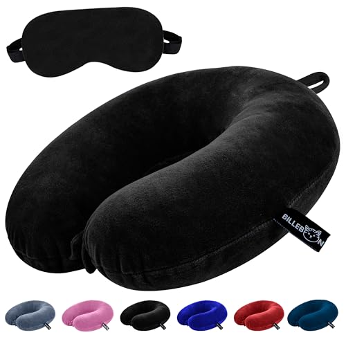 Billebon Premium Neck Pillow for Travelling Airplane Travel Pillow Comfortable Head Rest Neck Holder Pillow (Grey) - Black With Eye Mask