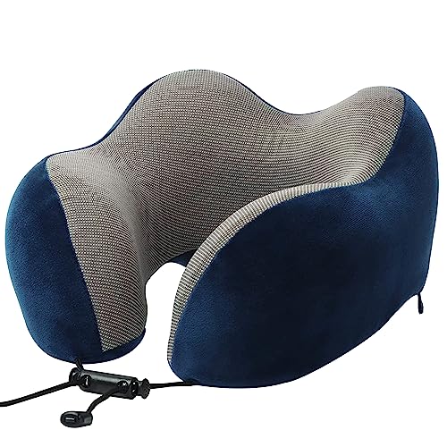 Billebon Premium Neck Pillow for Travelling Airplane Travel Pillow Comfortable Head Rest Neck Holder Pillow (Grey) - Navy Blue Raised